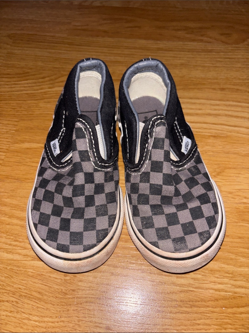 Vans Kids Slip-On Checkerboard Sneakers - Black and Gray Toddler